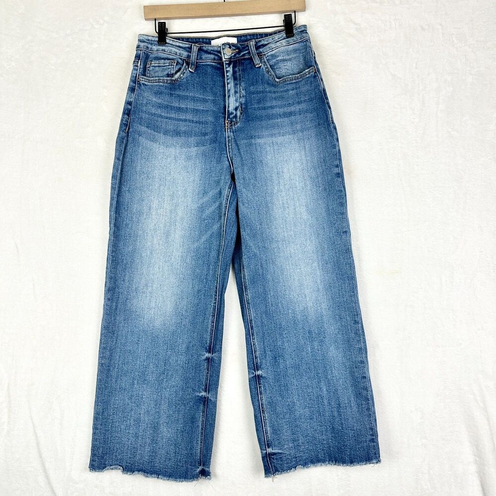Vervet Super High Rise Raw Hem Wide Leg Crop Jeans Size 29 Stretch - Picture 2 of 6